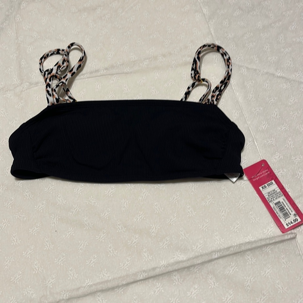 NWT Black bikini with cheetah print straps